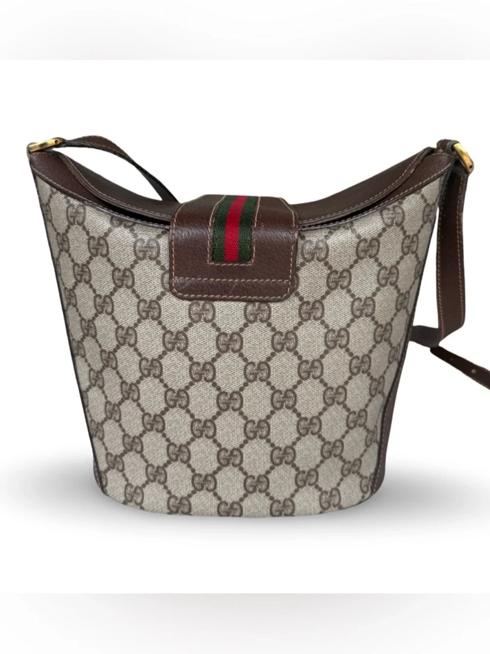 Gucci Brown GG Supreme Sherry Line Shoulder Bag/Bucket Green-Red Web Ophidia - Picture 4 of 14